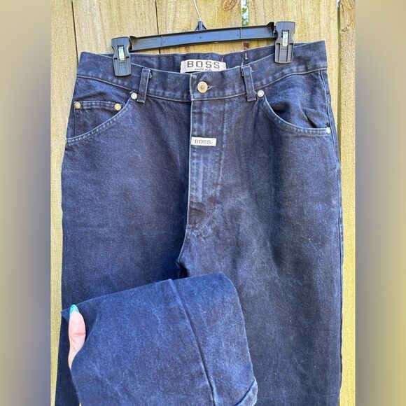 Boss Vintage 90s Wide Leg Jeans Like Jnco In Dark Wash Size 29 x 33 Tapered - Picture 2 of 8